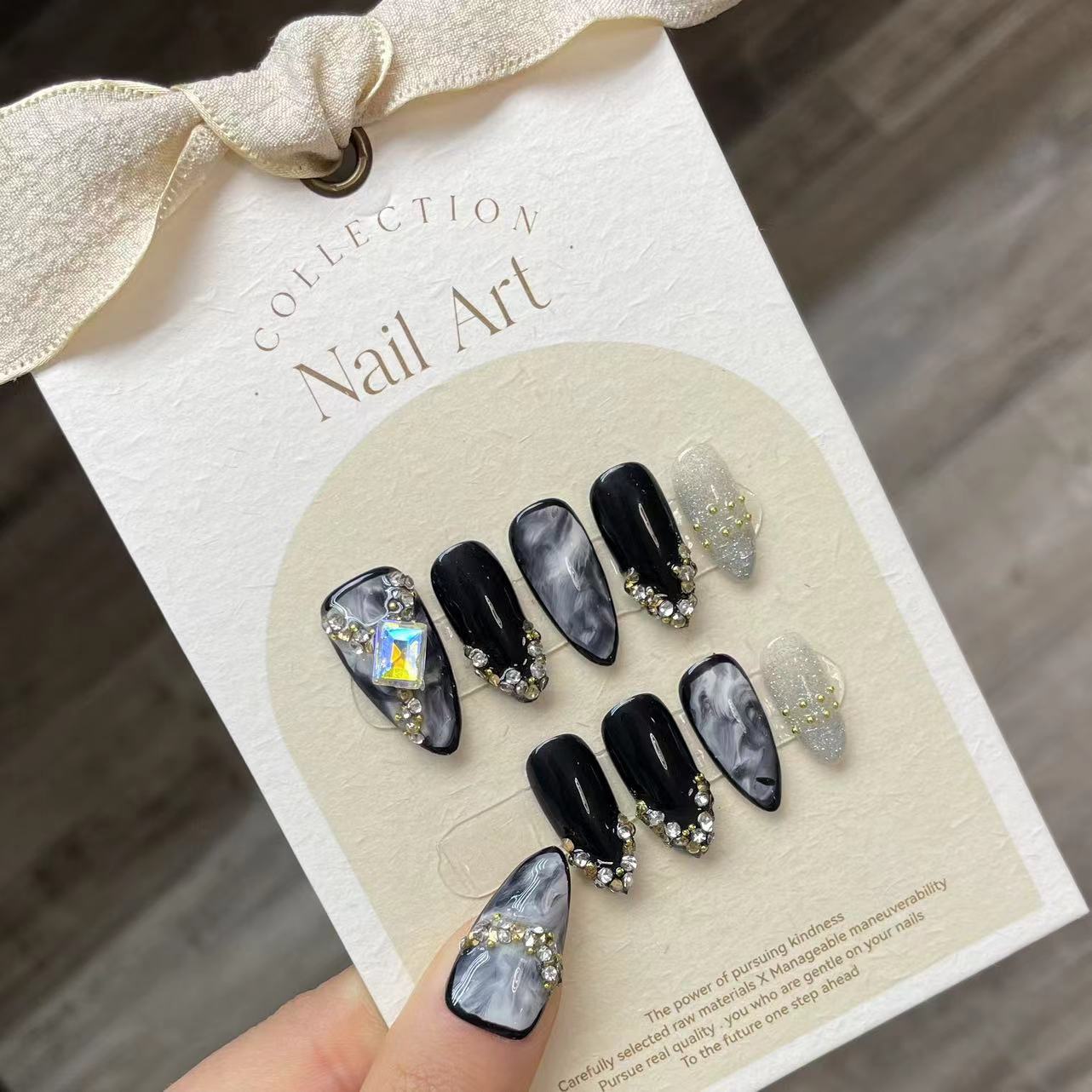 Nail Art Gliter - Handmade Press on Nails Black Cool