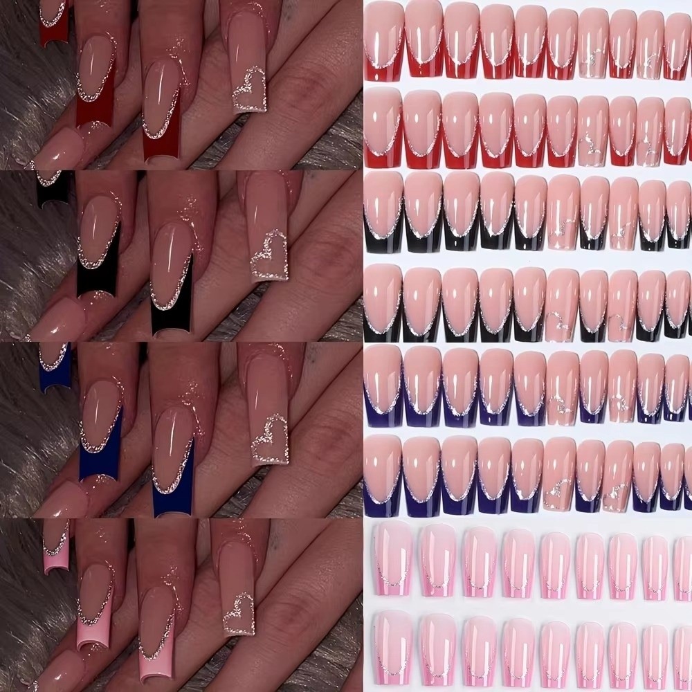 Nail Art Gliter - 96pcs/Box Square Shape Press On Nails