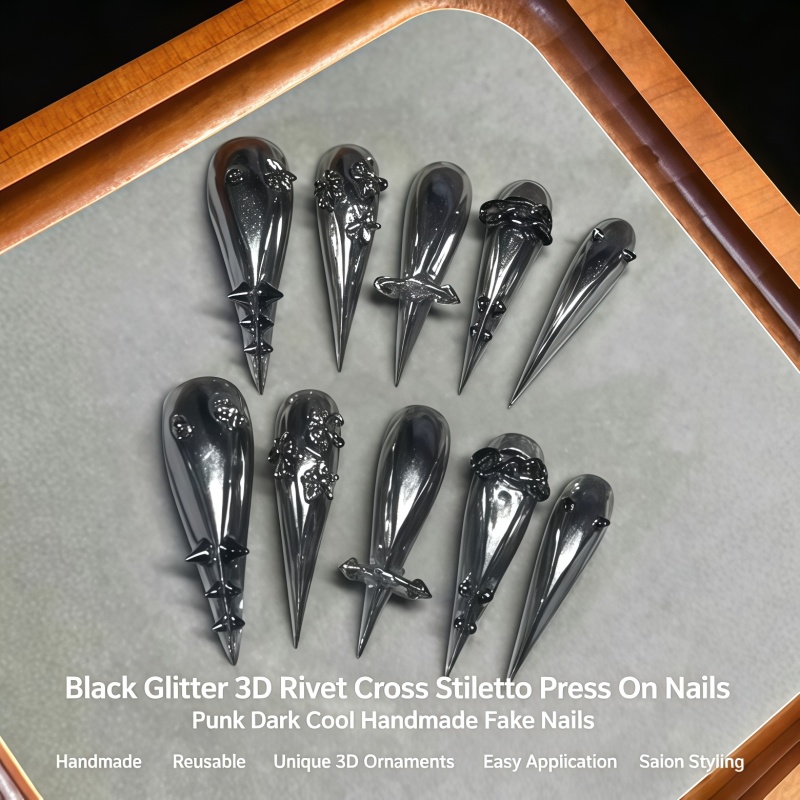 Nail Art Gliter - New 10PCS Gothic Gray Glitter Stiletto