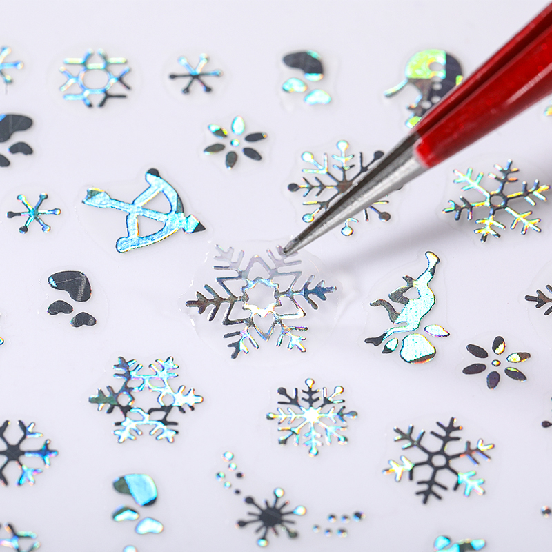 Nail Art Xmas Design - Holographics Bạc Bông Tuyết 3D Giáng