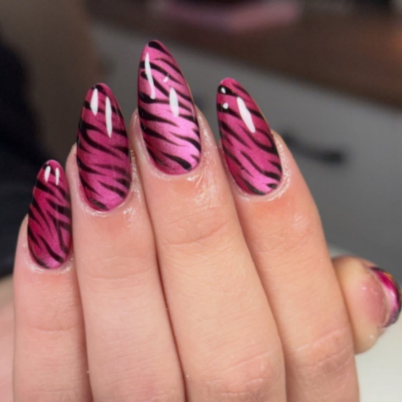 24Pcs Rose Red Cat's Eye False - đánh giá và giá Nail Art Zebra Design