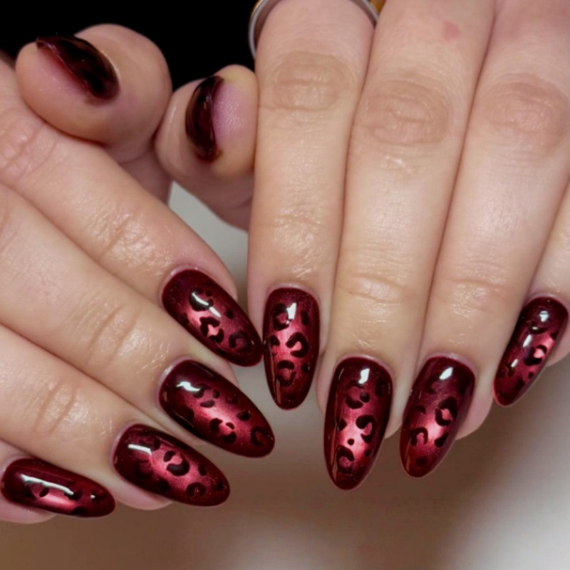 24Pcs Rose Red Cat's Eye False - đánh giá và giá Nail Art Zebra Design