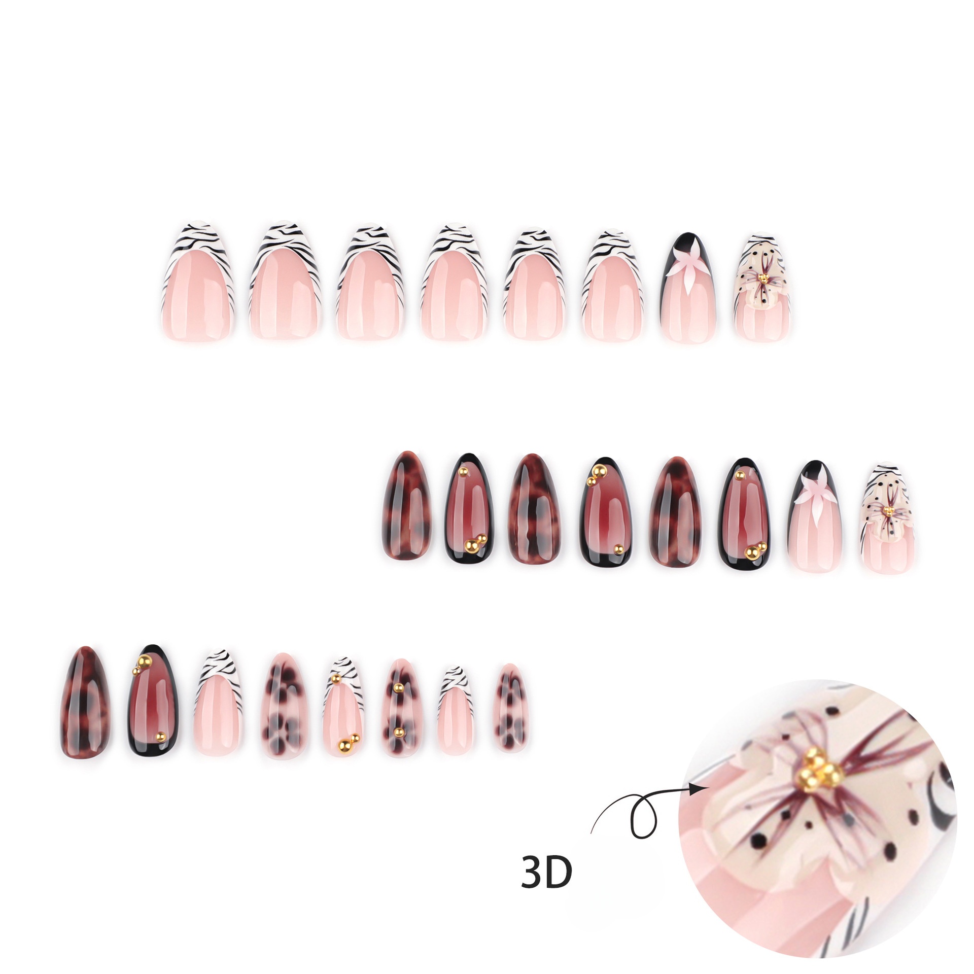 24Pcs French Zebra-Print Fake  - đánh giá và giá Nail Art Zebra