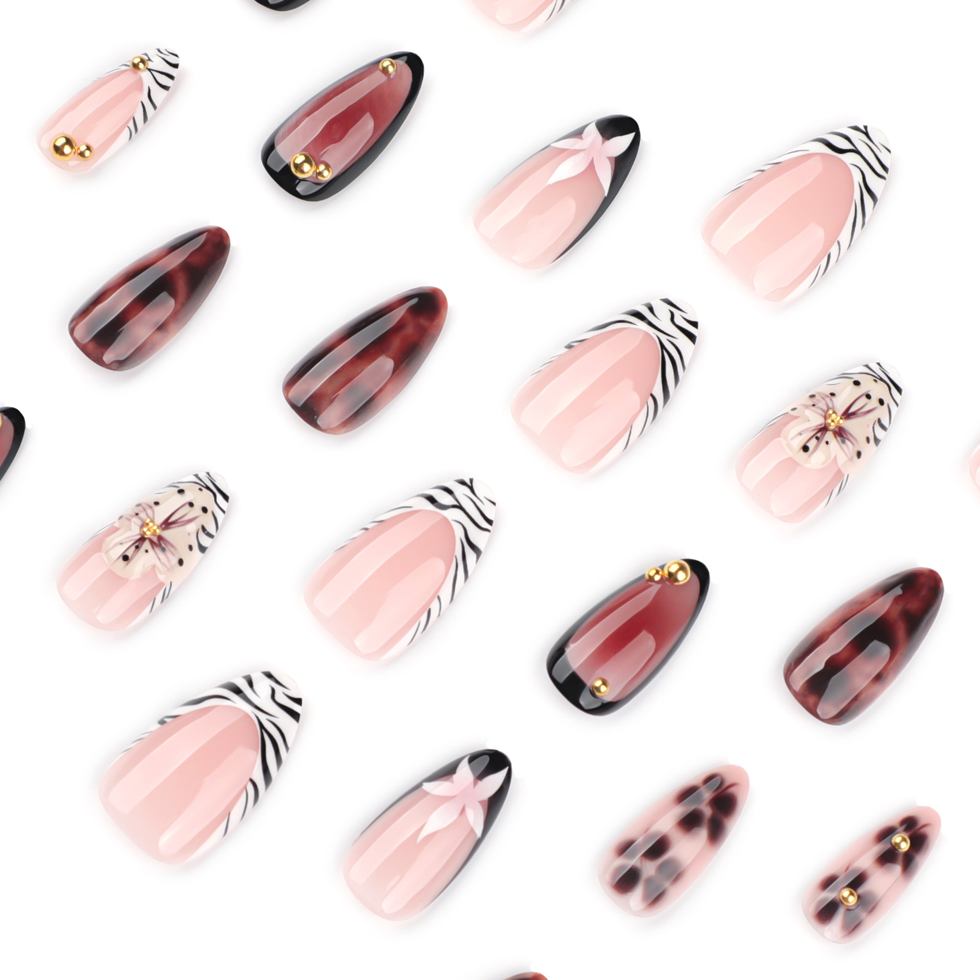 24Pcs French Zebra-Print Fake  - đánh giá và giá Nail Art Zebra