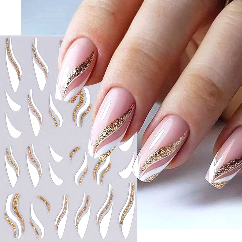 1pcs Gold Glitter French Desig - đánh giá và giá Nail Art Xmas Design