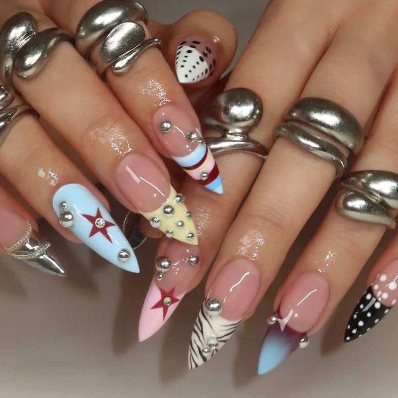24PCS Y2k Long Stiletto Press  - đánh giá và giá Nail Art Zebra