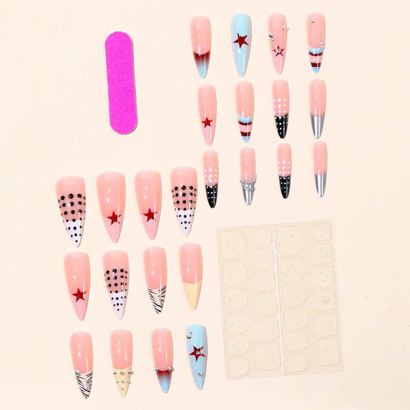 24PCS Y2k Long Stiletto Press  - đánh giá và giá Nail Art Zebra