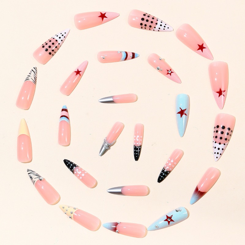24PCS Y2k Long Stiletto Press  - đánh giá và giá Nail Art Zebra