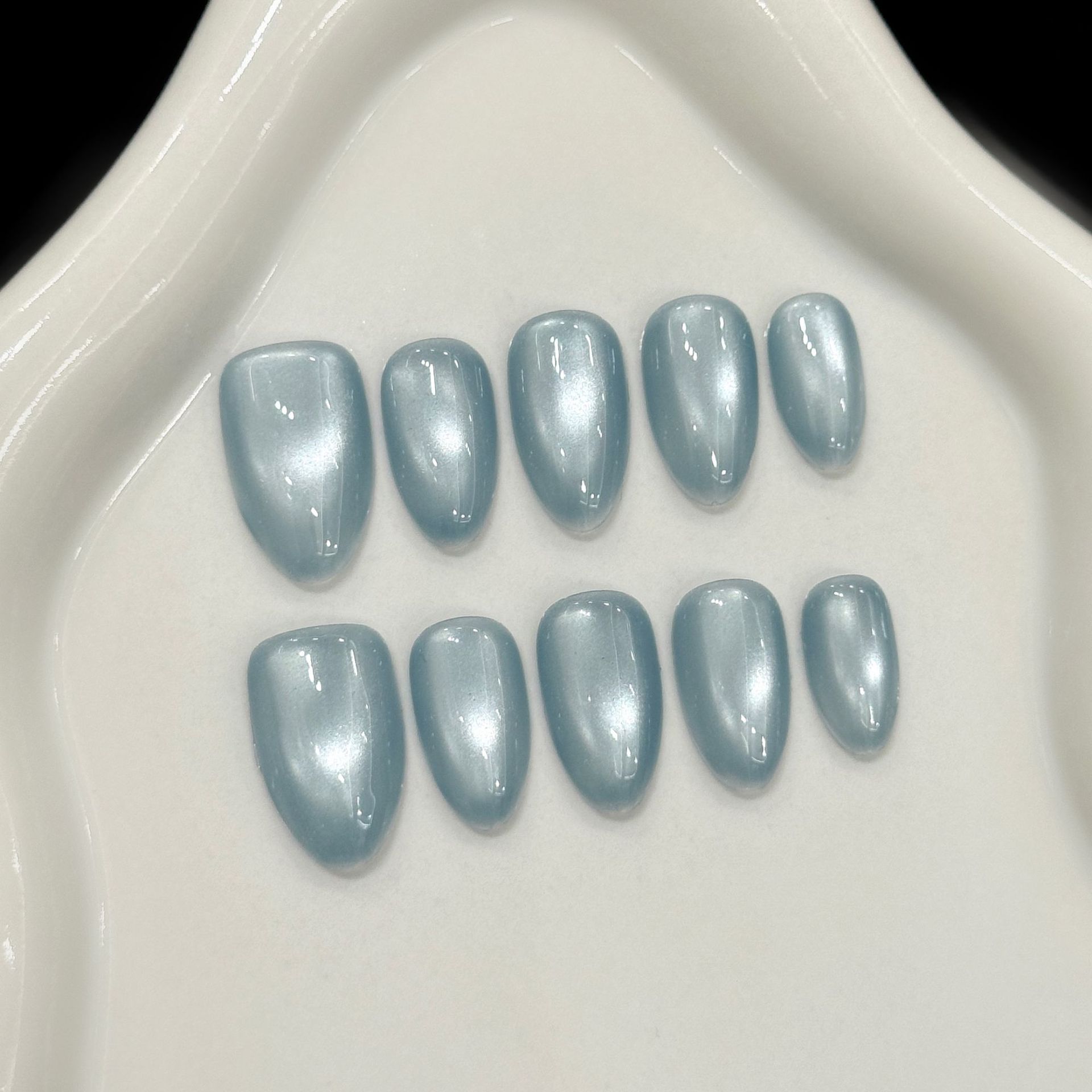10Pcs Blue Cat Eye French Shor - đánh giá và giá Nail Art Simple