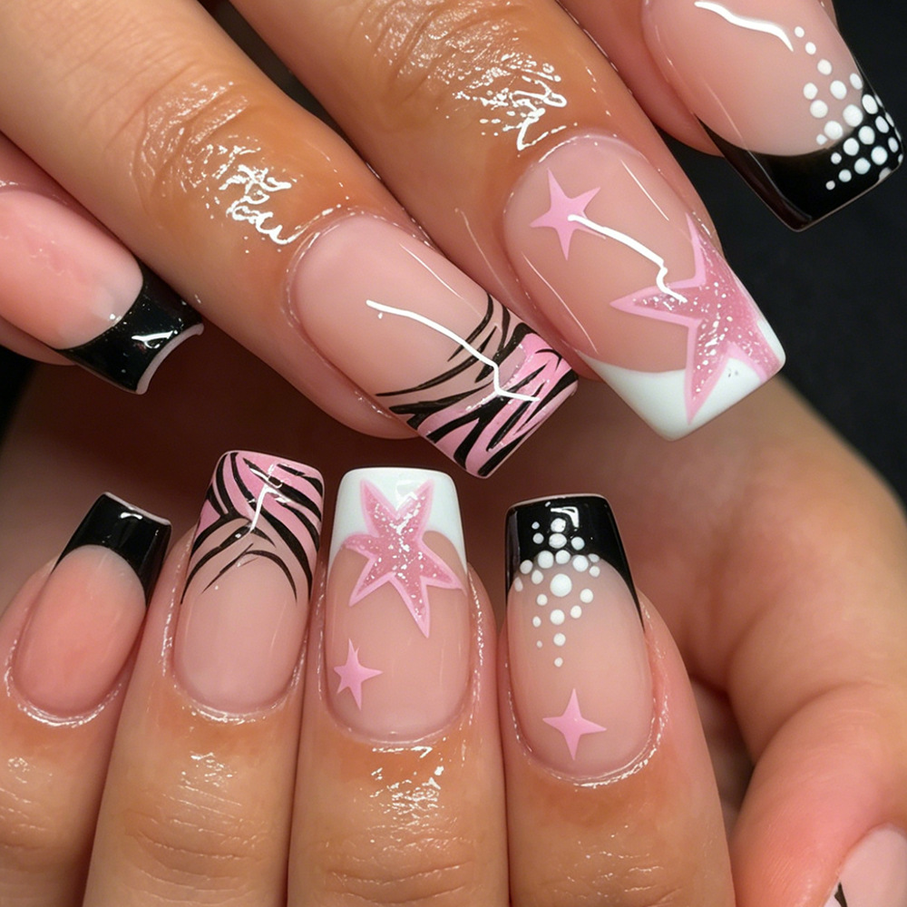 24Pcs Black White French Stick - đánh giá và giá Nail Art Zebra