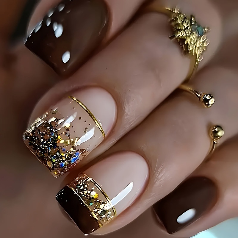 Short Square fake nails for wo - đánh giá và giá Nail Art Gliter